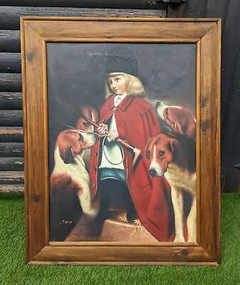 Framed Vintage Oil Painting On Board Little Girl & Her Dogs Fantastic Portrait  • £197.50