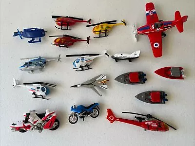 Lot Of Vintage DIE-CAST Helicopters Air Planes Boats Motorcycles Matchbox + More • $9.99