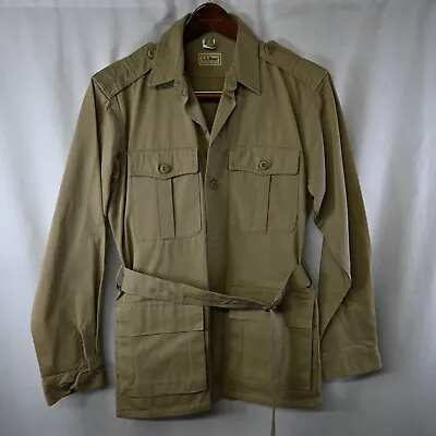 Vtg 70s LL Bean Medium Khaki Belted Safari Hunting Pockets Field Cotton Coat • $99.99