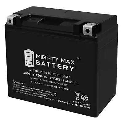 Mighty Max YTX20L-BS Battery For Yamaha Big Bear Grizzly Kodiak YFM400 400 450 • $55.99