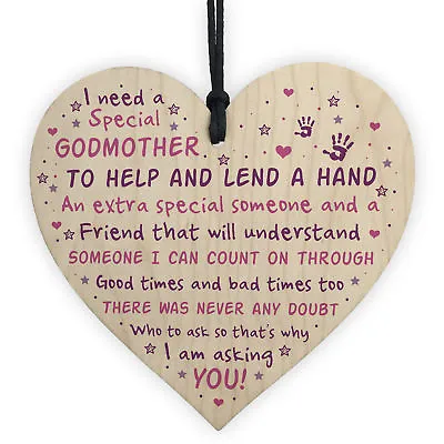 £3.99 • Buy Godmother Asking Gift Wood Heart Thank You Christening Gift For Friend Godparent