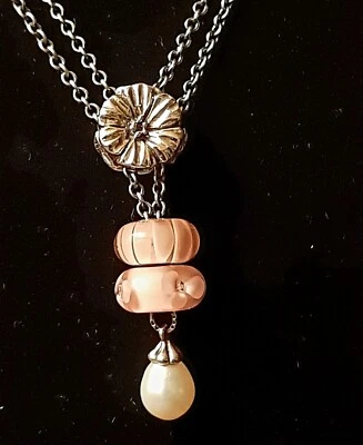 $149 • Buy TROLLBEADS Necklace Silver Fantasy/ W Pearl Plus Rose Bead / 2 Glass Bead /Clasp