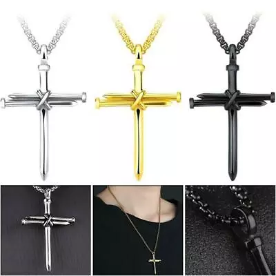 Fashion Steel Nail Rope Cross Pendant Necklace Jewelry Present L3F6 • $1.47