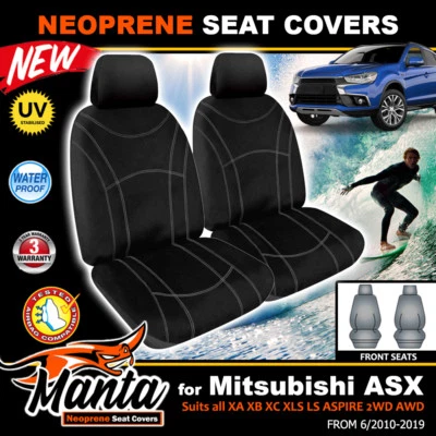 $149 • Buy Manta Custom Neoprene FRONT Black Seat Covers For Mitsubishi ASX XA XB 2010-21