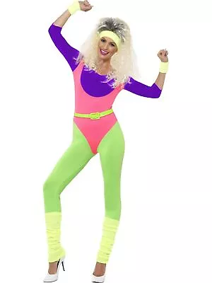 Ladies 80s Aerobics Workout Costume Retro Gym Work Out Physical Fitness Bodysuit • $51