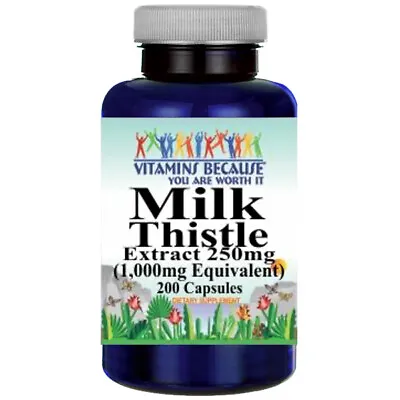 Milk Thistle (Silymarin) Extract 1000mg 200 Capsules By Vitamins Because • $15.55