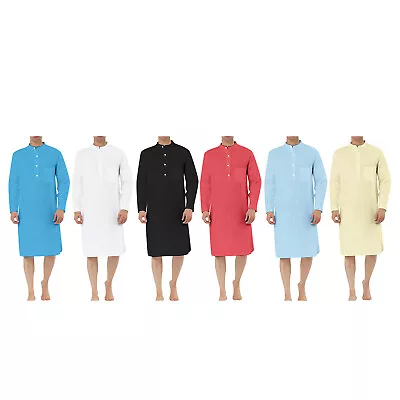 Mens Shirt Stand Collar Robes Solid Color Long Gown Theme Party Muslim Robe • $19.80