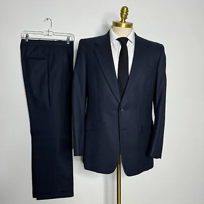 Vtg Hickey Freeman Suit Mens Blue Stripe 100% Wool 42R 32W • $79.99