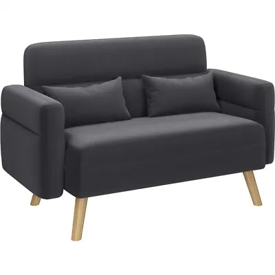 46  Modern Small Fabric Loveseat Mid Century Pet Sofa Couch With Solid Wood Legs • $149.99