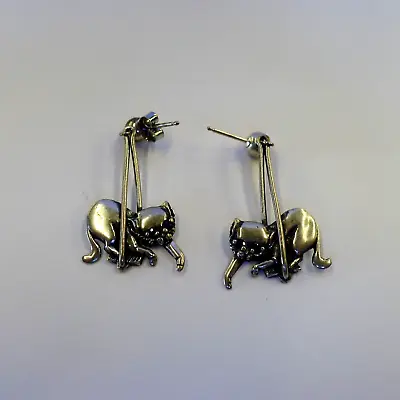 Vintage KBK Ster 925  Silver Sapphire Eyes Cat Earrings 3.9 Grams • $9.99