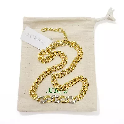 J.Crew Clear Pave Crystal Rhinestone Chain Link Goldtone Necklace NEW • $34.99