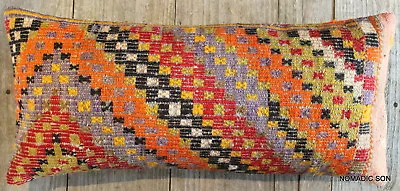 (30*70cm 12*27inch) Vintage Handmade Kilim Lumbar Cover Brocaded Multi Colour 1 • $49.95