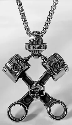 Willie G Harley Davidson Stainless Steel Piston Biker Skull Necklace • $49.99