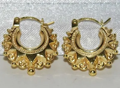 9ct Gold Victorian Spiked Gypsy Style Creole Earrings • £64.95