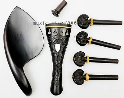 Carved Pattern Violin Pegs Tailpiece ChinrestFiddle Accessories Set KitsEbony • $37.05