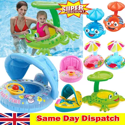 UK Baby Swimming Float Inflatable Ring With Canopy Seat Pool Swimming Sun Shade • £7.99