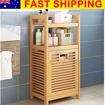 Wooden Bamboo Laundry Hamper Tilt Out Liner Bag Shelf Organizer Clothes Basket • $125