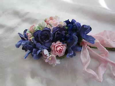 Vintage Millinery Flowers BOUQUET NOSEGAY Periwinkle Blue Velvet & Forget-Me-Not • $22