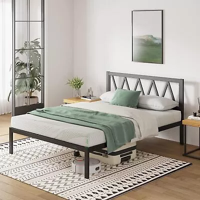 Novilla 30.5cm Metal Double Bed Frame 4FT6 Platform Bed Frame With Headboard • £149.18