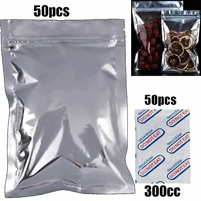 $18.99 • Buy 50 Resealable Food MYLAR Storage Bags 8*12  Quart + 50 300CC Oxygen Absorbers 