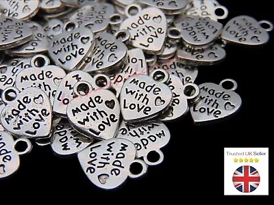 30 Pcs 13mm Tibetan Silver Made With Love Charms Silver Colour Pendant B131 • £2.30