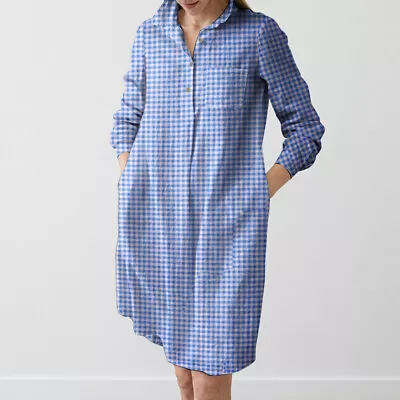 Women Shirt Plaid Dress Casual Long Sleeves Check Shirt Loose Dresses Blous • £11.69