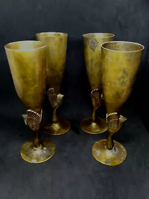 Vintage Footed Metal Goblet Chalice Removable Eagle Hawk Base Set Of (4) • $15