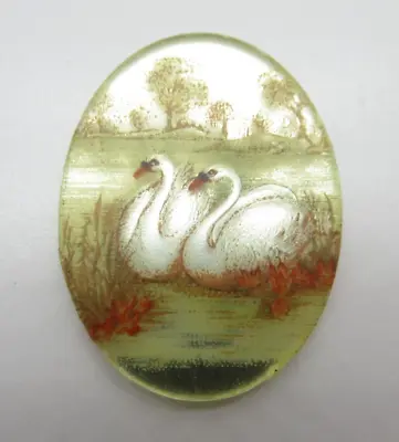 $2.99 • Buy Vintage 40X30mm Glass Cabochons -Swans Swimming On Crystal Mirror Cameos - Qty 1