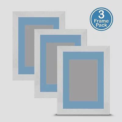 Photo Frame White 7x5 Inch Multi Pack X3 Incl Baby Blue Mount 5x3.5 Print Art • £26