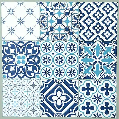 Floor Tiles Self Adhesive Vinyl Flooring Kitchen Bathroom Patterned Blue • £5.99