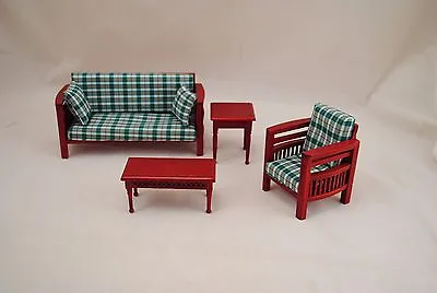 Family Living Room Set Dollhouse Miniatures 4pc T3694 1/12 Scale Modern Mission • $39.99