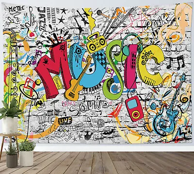 Brick Wall Colorful Graffiti Music Tapestry Wall Hanging For Living Room Bedroom • $27.99