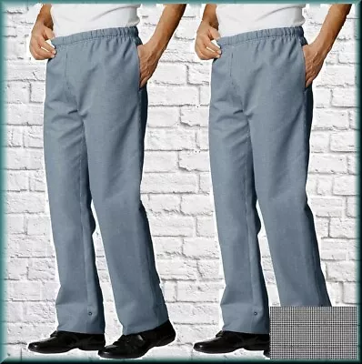 Mens Elasticated Waist Chef Trouser Stretch Dogtooth Cotton Pockets Work Caterer • £9.95