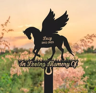 Custom Horse Memorial Stake Horse With Wings Sign Pet Grave Marker Horse Name • $41.99