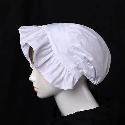 Vintage Medieval Colonial Women Bonnet Hat For Halloween Cosplay Costume White • £9.59