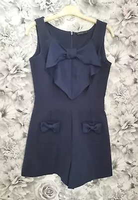 MISO Navy Blue Play Suit Short Set Lined Large Bow At Front Size 8 • £6.99