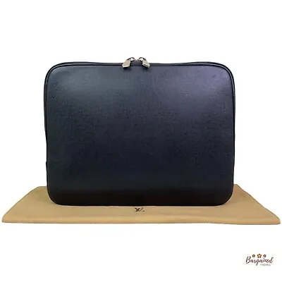 Authentic Louis Vuitton Black Taiga Leather Document/Laptop Case Bag BA3193 • $750