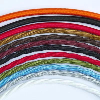 Vintage Style Braided Fabric Cable Three Core Twisted - All Colours • £3.50