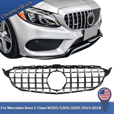 GT R AMG Style Grille Front Bumper For Mercedes W205 C205 C250 C300 C400 2015-18 • $56.98