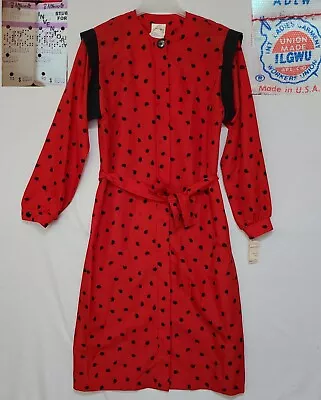 Vtg 80s B Altman & Co Red/Black Button Front Shirt Dress Belted Size 12 (N2) • $26.99