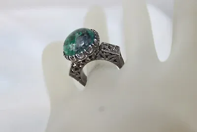 Ethnic Middle Eastern Vintage Sterling Silver Malachite Ring Sz 6 3/4 • $65