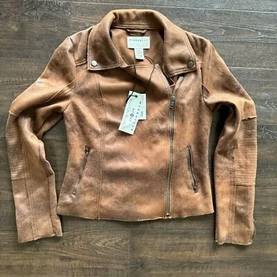 Marrakech Zoe Moto Jacket Full Zip Distressed Brown Size Small • $59.99