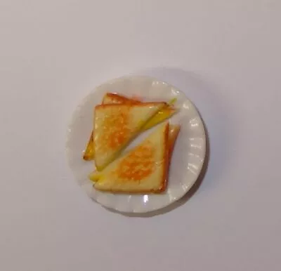 Dollhouse Grilled Cheese Sandwich On Ceramic Plate 1:12 Handcrafted Miniature • $3.49