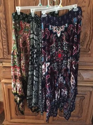 NWT Print Bila Boho Handkerchief Long Skirts L XL XXL Blue Black/White Green • $10