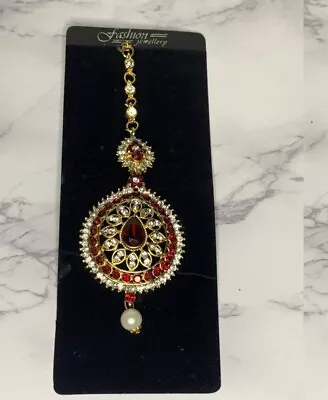 Red Maroon Indian Diamante Tikka Hair Headpiece Jewellery Wedding Party Wear • £5.99