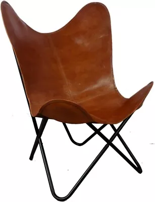 Butterfly Chair Brown Leather Tan Colour Leather Butterfly Chair-Handmade Powder • $149.90