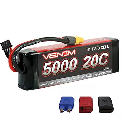 Venom 20C 3S 5000mAh 11.1V LiPo Battery With Universal Plug (EC3/Deans/Tamiya) • $83.09