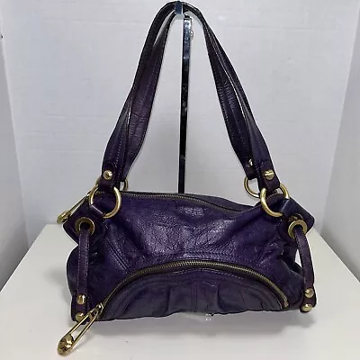 B. Makowsky Purple Croc Embossed Leather Gold Hardware Satchel Shoulder Bag Y2K • $28.95