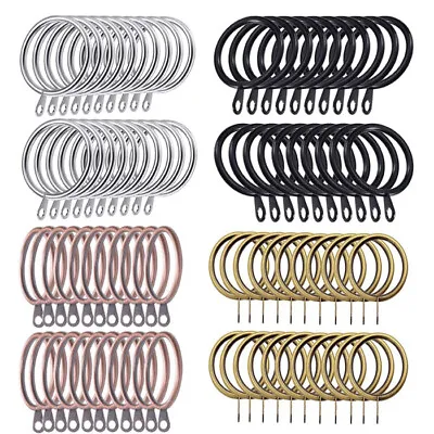 60 Metal Curtain Rings With Eyelet Heavy Duty Hooks For Curtain Pole Voile Rings • £14.95
