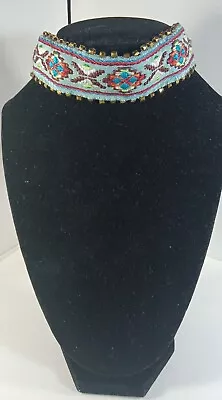 Women's Blue Stitch Choker With Bead Trim • $14.95